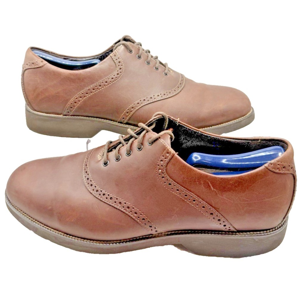 Rockport Mens Kinetic Air Saddle Oxford Brn Leather Lace Up Dress Shoes Size 11W - Picture 1 of 9